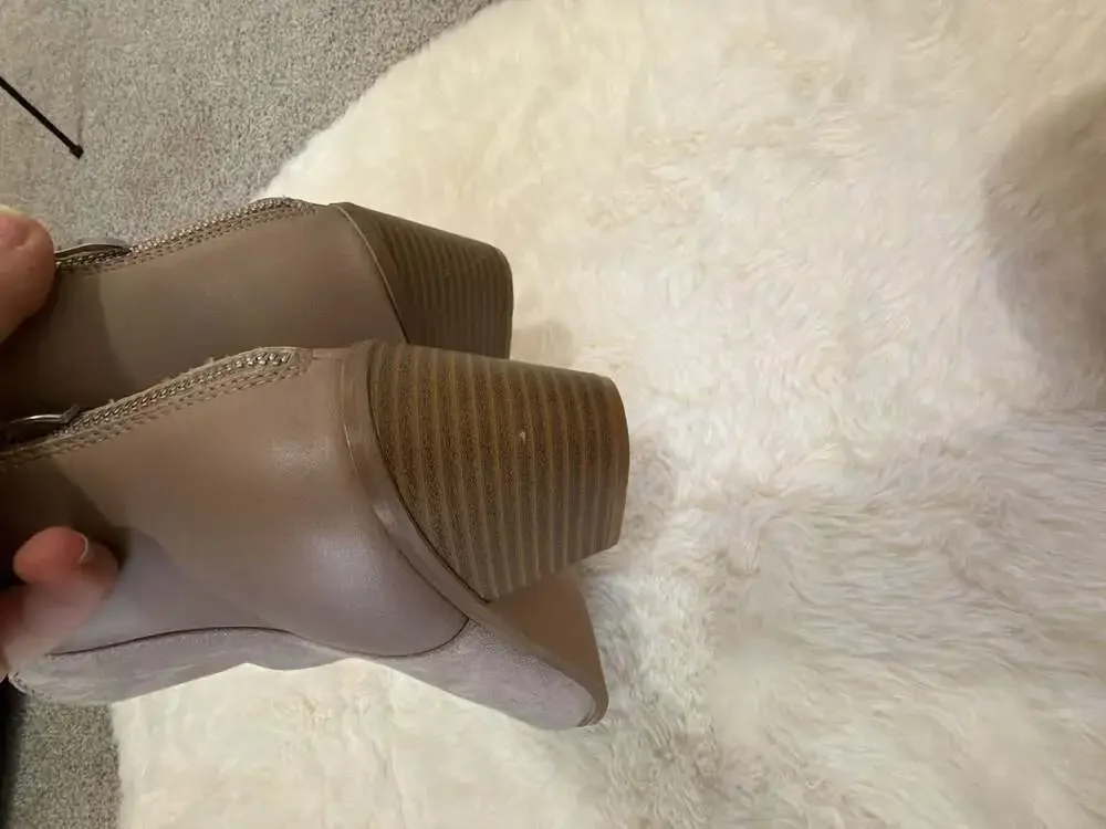 Shoedazzle Women's Taupe Faux Suede Block Heel Ankle Booties with Back Zipper